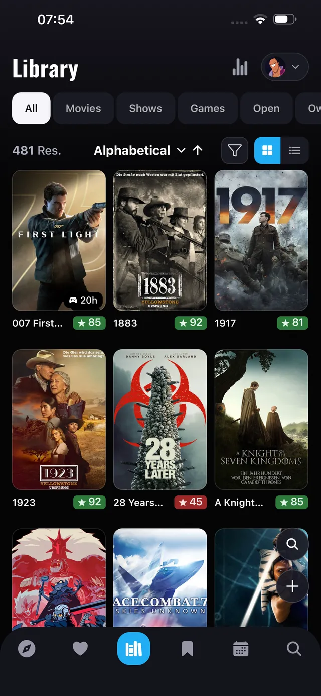 Your library in the WatchNPlay app